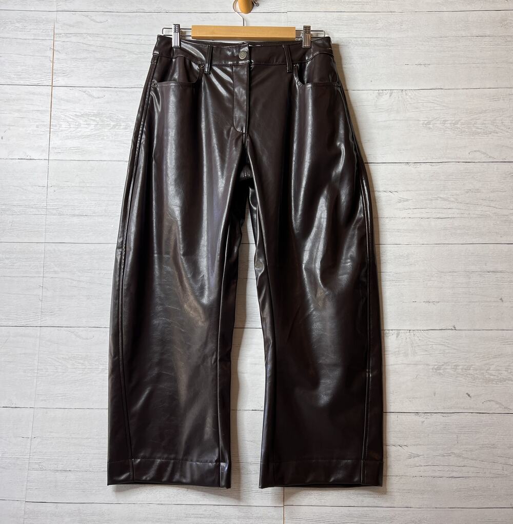 Old Navy Pants Womens Size 8P Brown Extra High Rise Barrel Leg Faux Leather